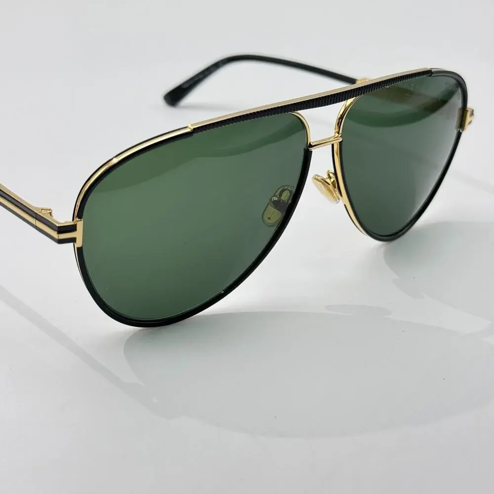 Tom Ford Sunglasses Rupert-02 TF1340 01N Black Aviator Frame Green Lens 63mm New
